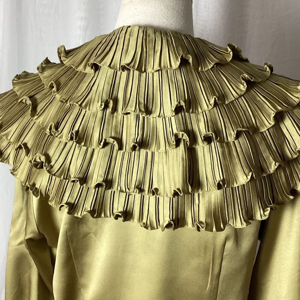 Vintage Classiques Ruffle Blouse 80’s Women’s 6 Olive Green - Picture 8 of 9